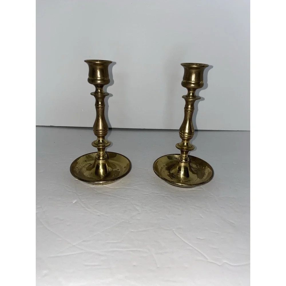 Vintage Made in England Brass Patina Candlestick‎ 6.5
